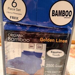 BAMBOO Organic Golden Linen Blue Sheet Set